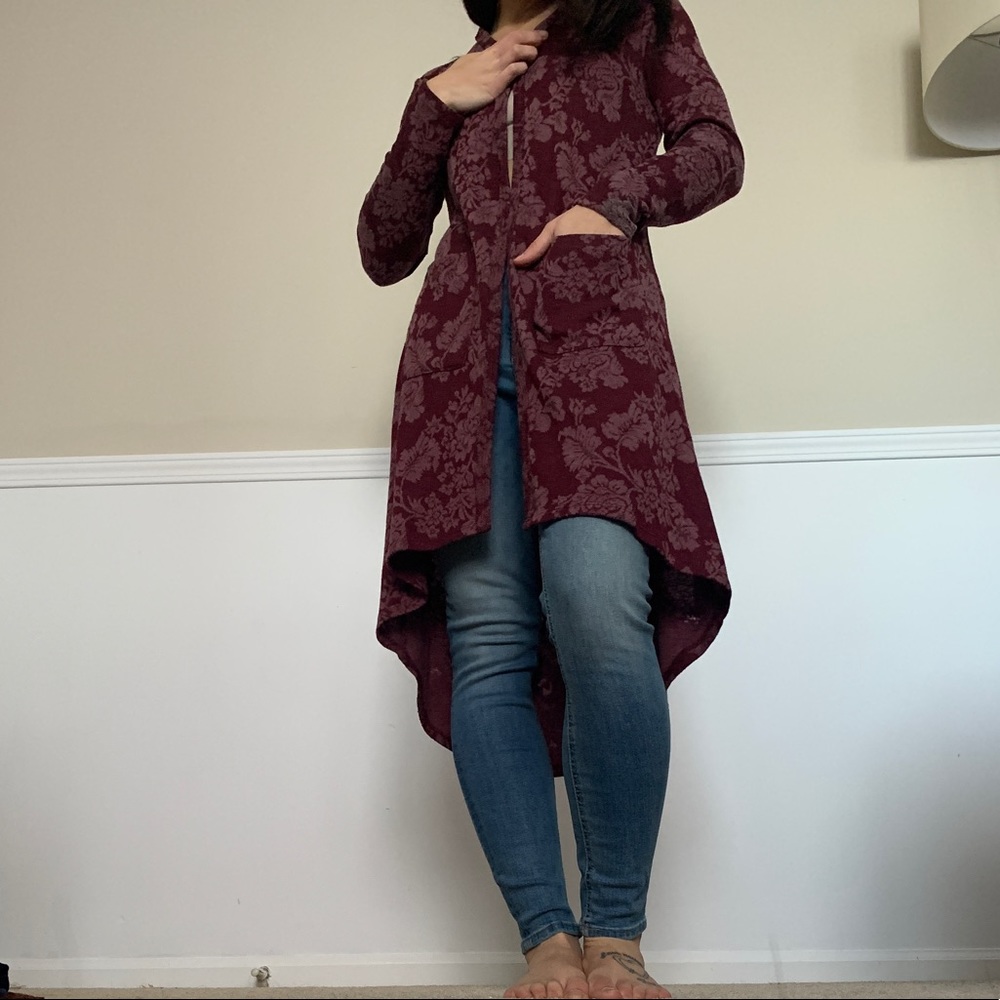 Long maroon cardigan